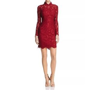 Betsy Johnson Lace Midi Dress wine burgundy red plum sheet sleeve prom event 10